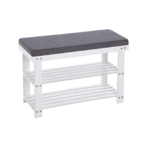 SONGMICS Bamboo Shoe Bench White-Gray