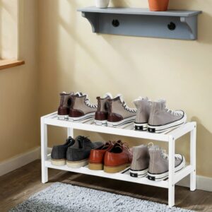 SONGMICS 2-trins skoholder, skoholder i bambus, sko-organizer