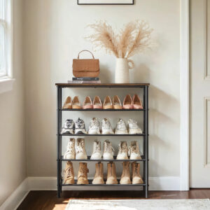 VASAGLE 5-tasoinen kenkähylly, 12–16 parille kenkiä, kenkien järjestelijä