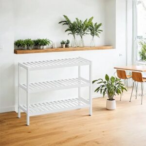 SONGMICS Bamboo Shoe Rack, White