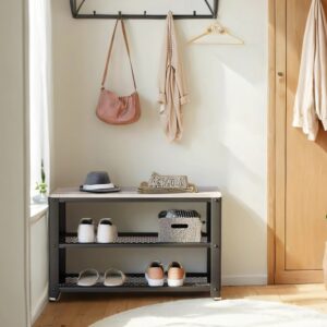 VASAGLE shoe bench with 2 mesh shelves, shoe rack, 30 x 73 x 45 cm