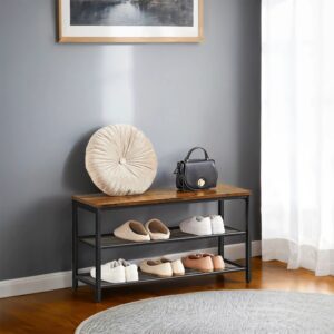 VASAGLE shoe bench with 2 mesh shelves, industrial style