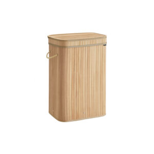 SONGMICS 72-liter natural beige bamboo laundry basket with lid