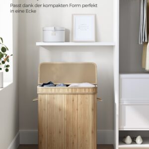 SONGMICS 100-liter bamboo laundry basket with lid and handles, natural color