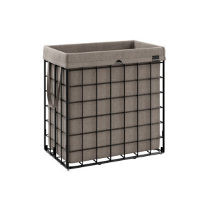 SONGMICS Laundry Basket 110 L Foldable Metal Wire Frame Black-Camel Brown
