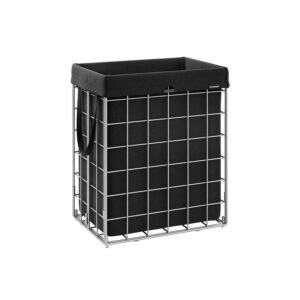 SONGMICS Laundry Basket 90 L Foldable Metal Wire Frame Silver-Black