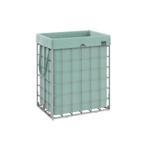 SONGMICS Laundry Basket 90 L Foldable Metal Wire Frame Silver-Mint Green