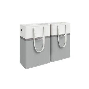 SONGMICS Laundry Basket 2-Piece Set 75 L with Handles, Dove Gray