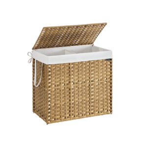 SONGMICS laundry basket made of synthetic rattan with 2 compartments, natural colors