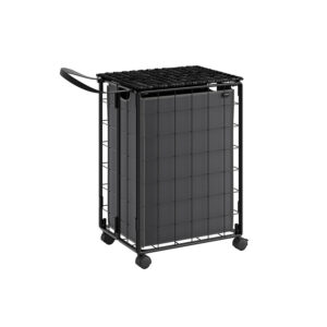SONGMICS Laundry Basket 90 L with Casters and Lid Ink Black-Slate Gray