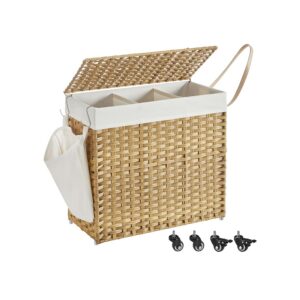 SONGMICS laundry basket with 3 compartments, natural colors