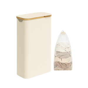 SONGMICS Laundry Basket 60 Liters with Lid Cream White