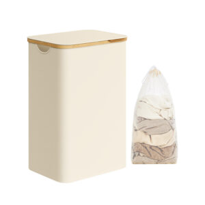 SONGMICS 90-liter laundry basket with removable laundry bag, cream white