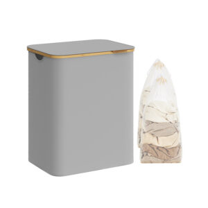 SONGMICS laundry basket 2 compartments with lid, dove gray