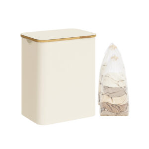 SONGMICS laundry basket 2 compartments with lid, cream white