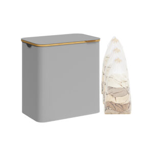 SONGMICS laundry basket with 3 compartments and bamboo handles, dove gray