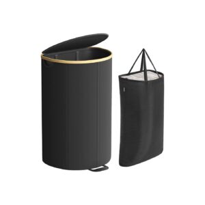 SONGMICS laundry basket with lid and removable bag ink black-natural beige