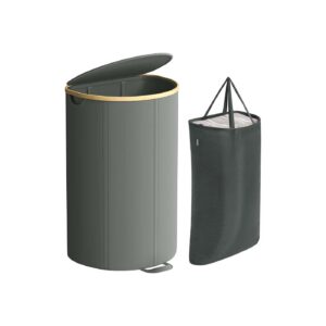 SONGMICS laundry basket with lid and removable bag slate gray-natural beige