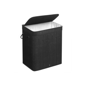 SONGMICS Laundry Basket with Lid 100 L Bamboo Black