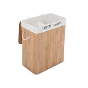 SONGMICS Bamboo laundry basket with lid and handles, natural colors