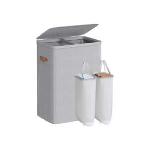 SONGMICS laundry basket 170 L with 2 compartments 56 x 40 x 75 cm dove gray