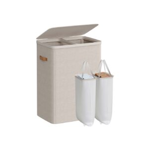 SONGMICS laundry basket 170 L with 2 compartments 56 x 40 x 75 cm cappuccino beige