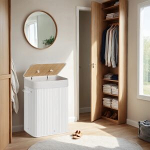 SONGMICS Laundry Basket with Lid, 72 L, Bamboo Laundry Collector