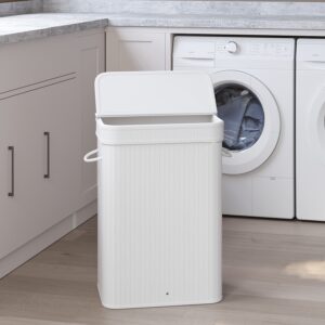 SONGMICS Laundry basket with lid, bamboo laundry collector, laundry bag with handles, removable and machine washable