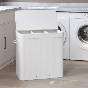 SONGMICS Laundry basket with lid, bamboo laundry collector, laundry bag with handles, removable and machine washable