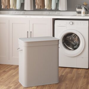 SONGMICS Laundry basket with lid, bamboo laundry collector, laundry bag with handles, removable and machine washable