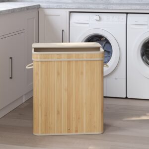 SONGMICS Laundry basket with lid, bamboo laundry collector, laundry bag with handles, removable and machine washable