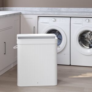 SONGMICS Laundry basket with lid, bamboo laundry collector, laundry bag with handles, removable and machine washable