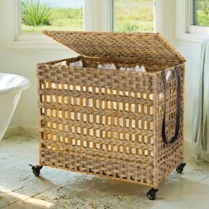 SONGMICS h?ndflettet vasket?jskurv i naturfarve