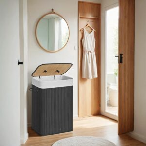 SONGMICS Laundry Basket with Lid, 72 L, Bamboo Laundry Collector