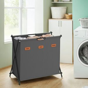 SONGMICS laundry basket 135 liters with 3 compartments, slate gray