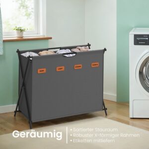 SONGMICS laundry basket 155 liters with 4 compartments, slate gray