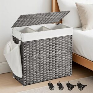 SONGMICS laundry basket with lid, 140 L, laundry sorter with casters
