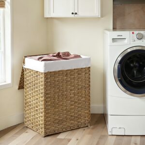 SONGMICS kapea pyykkikori, pyykkikori, kannella ja kahvoilla