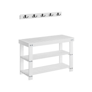 SONGMICS kenkäpenkki ja seinävaatekoukku, bambusta, pilvinen valkoinen