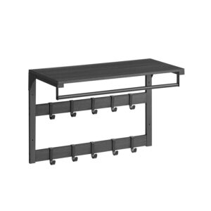 VASAGLE Vägghängd garderob med hylla och 10 krokar antracitgrå-svart