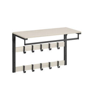 VASAGLE Vägghängd garderob med hylla och 10 krokar vintagevit-svart