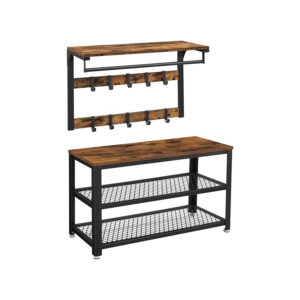 VASAGLE Vägghängd garderob med metallstativ vintagebrun-svart