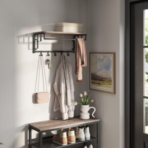 VASAGLE wall coat rack with shelf, wall shelf, wall-mounted hanging shelf with hanging rod
