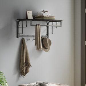 VASAGLE wall coat rack with shelf, wall shelf, wall-mounted hanging shelf with hanging rod