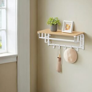 VASAGLE wall coat rack with shelf, wall shelf, wall-mounted hanging shelf with hanging rod