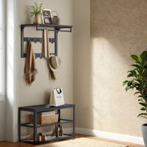 VASAGLE vägghängd garderob, med hylla, vägghylla med 10 avtagbara krokar