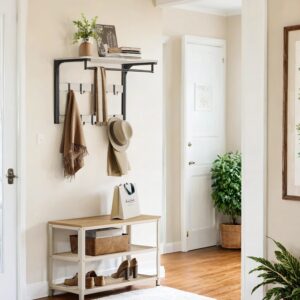 VASAGLE vägghängd garderob, med hylla, vägghylla med 10 avtagbara krokar