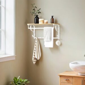 VASAGLE wall coat rack, wall shelf with 5 hooks and shelf, hook rack with hanging rod