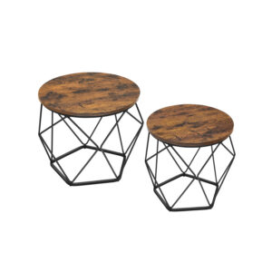 VASAGLE soffbord, runt, 2-pack, vintage-stil, vintagebrunt-bläck svart