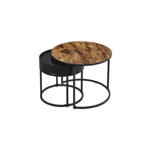 VASAGLE soffbord, runt, 2-pack, vintagebrunt-bläksvart